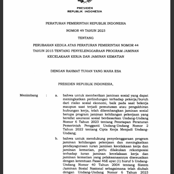 PERATURAN PEMERINTAH REPUBLIK INDONESIA NOMOR 49 TAHUN 2023 TENTANG